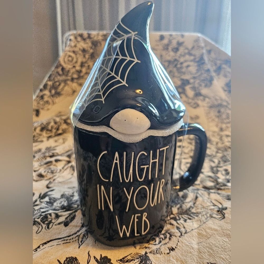 Rae Dunn "Caught in Your Web" Gnome Lidded Mug